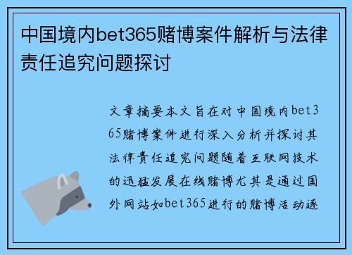 中国境内bet365赌博案件解析与法律责任追究问题探讨